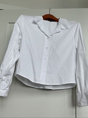 Velvet Heart White Button-Down Shirt with Micro Dot Print